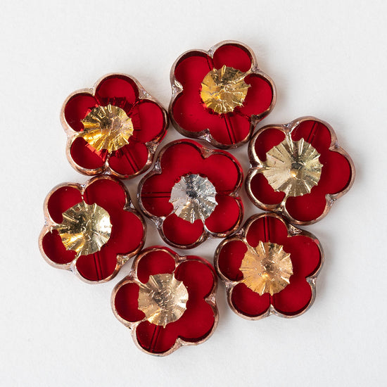 21mm Flower Beads - Red with a Gold Center - 2 or 6 beads