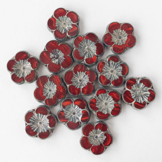 21mm Hibiscus Flower Beads - Ruby Red  - 2 or 6