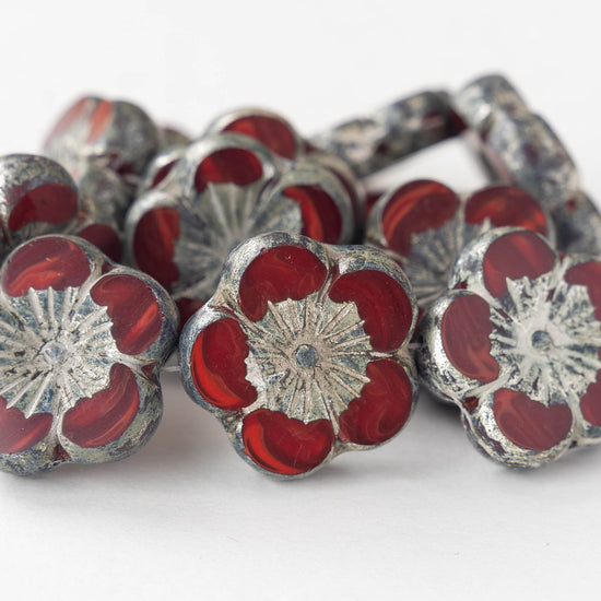 21mm Hibiscus Flower Beads - Ruby Red  - 2 or 6