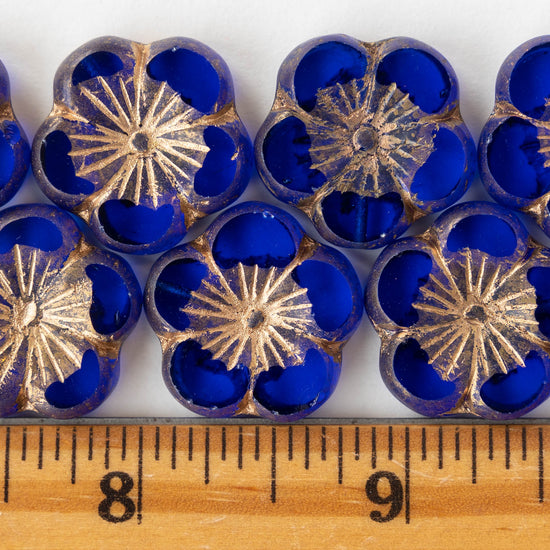 21mm Hibiscus Flower Beads - Cobalt Blue with Gold Wash  - 2 or 6