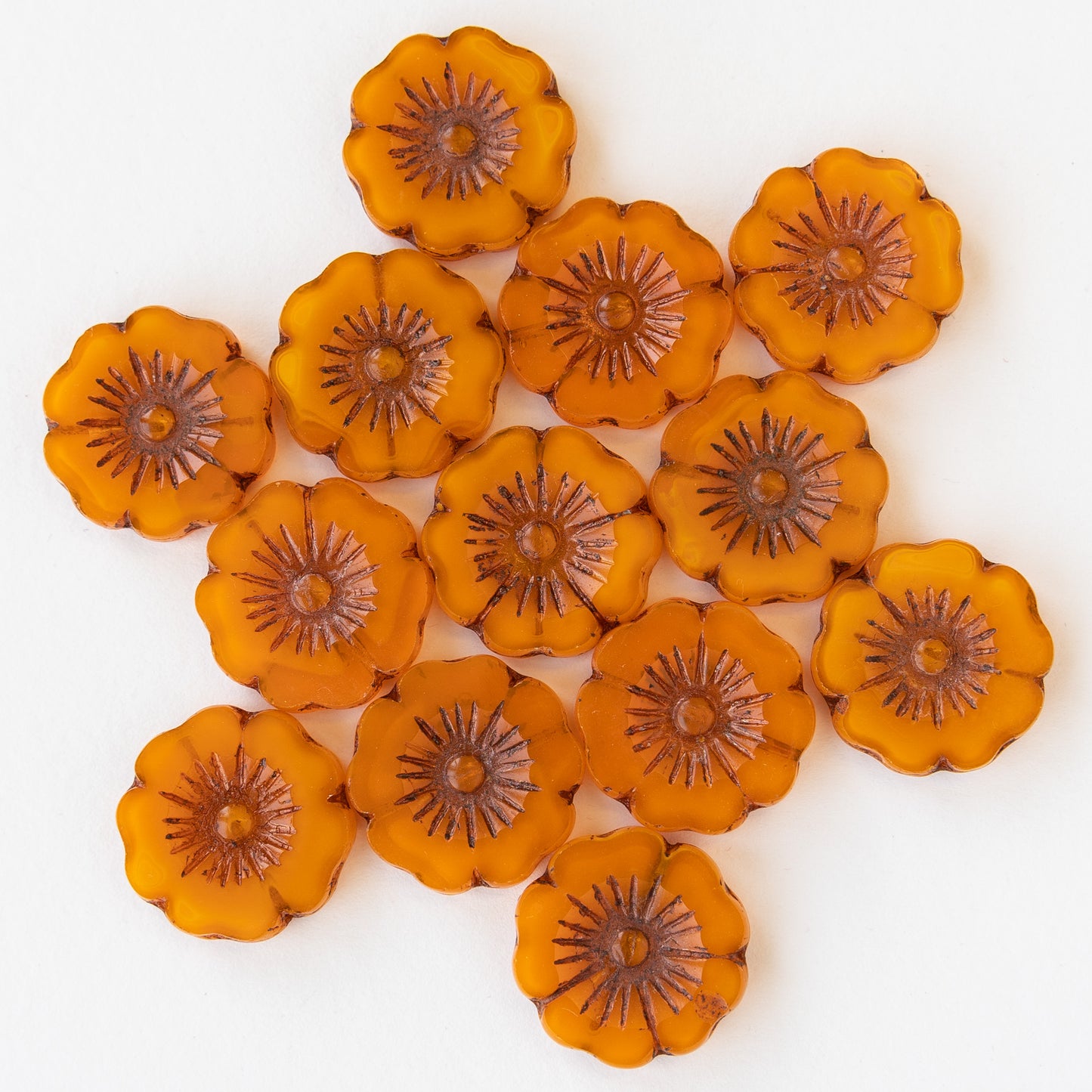 Load image into Gallery viewer, 22mm Flower Beads - Opaline Orange - 2 or 6 beads
