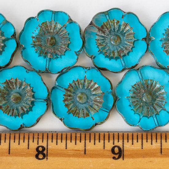 22mm Flower Beads - Transparent Aqua Blue - 2 or 6 beads