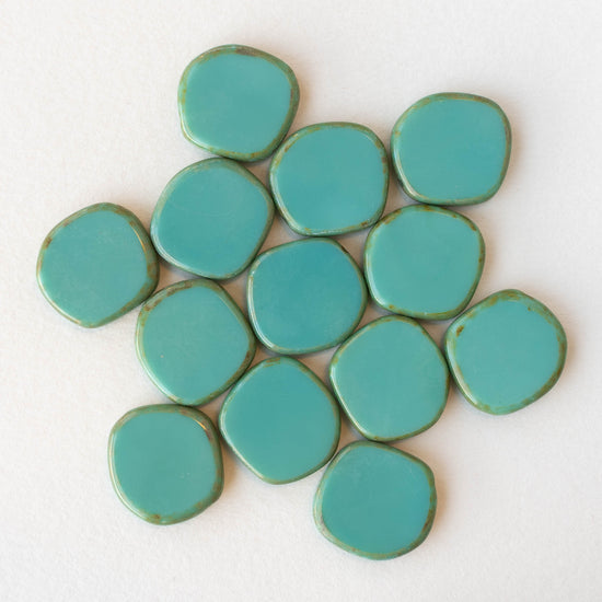 22mm Irregular Coin Beads - Opaque Turquoise Picasso - 6 or 12 Beads