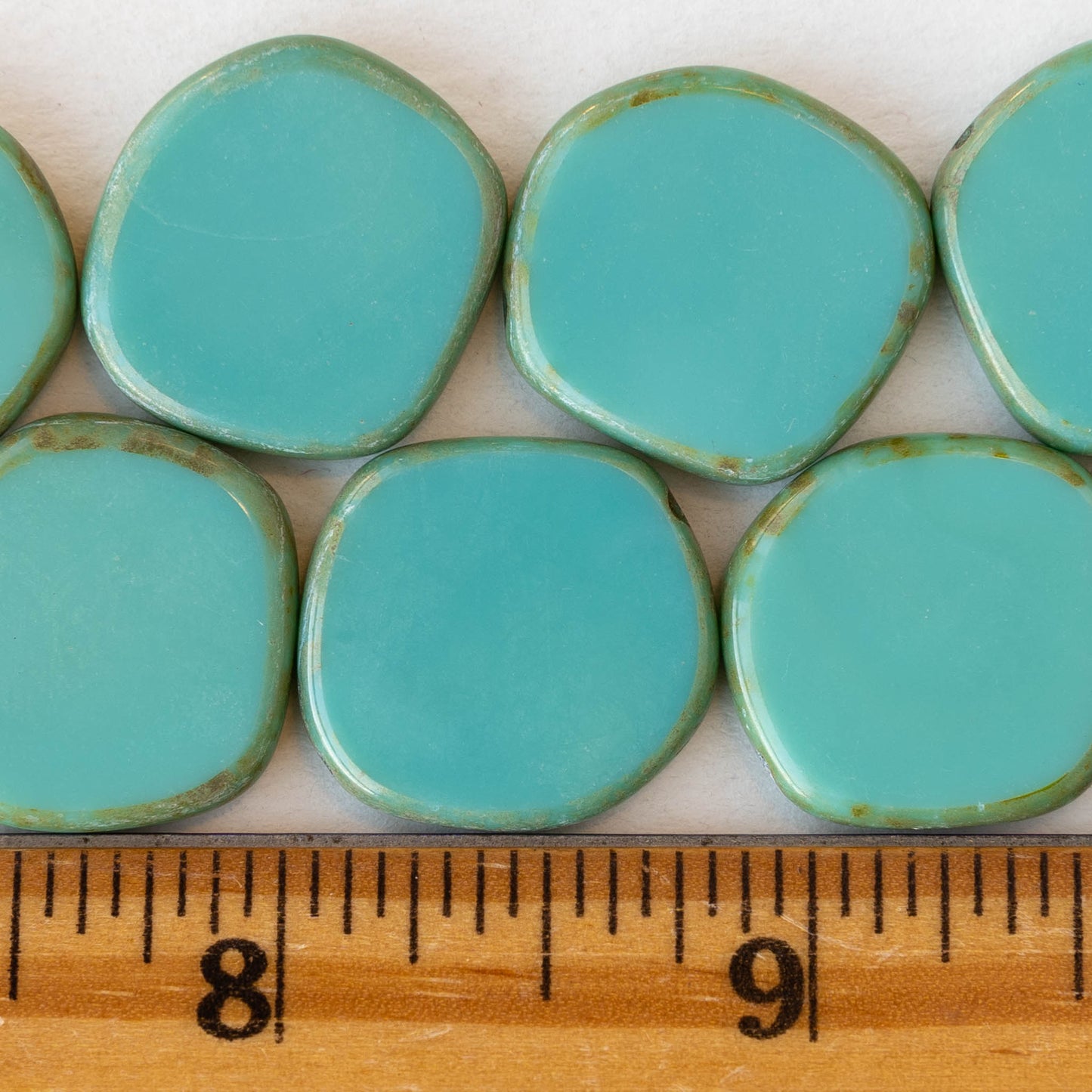 22mm Irregular Coin Beads - Opaque Turquoise Picasso - 6 or 12 Beads