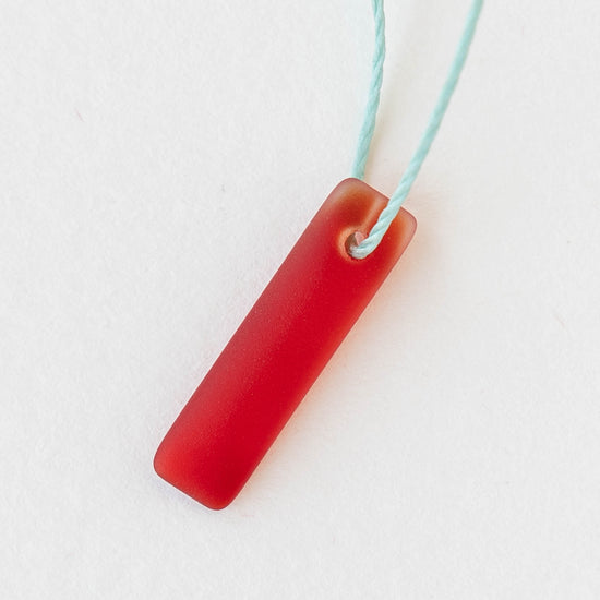 22mm Frosted Glass Rectangle Pendants - Red - 6 beads