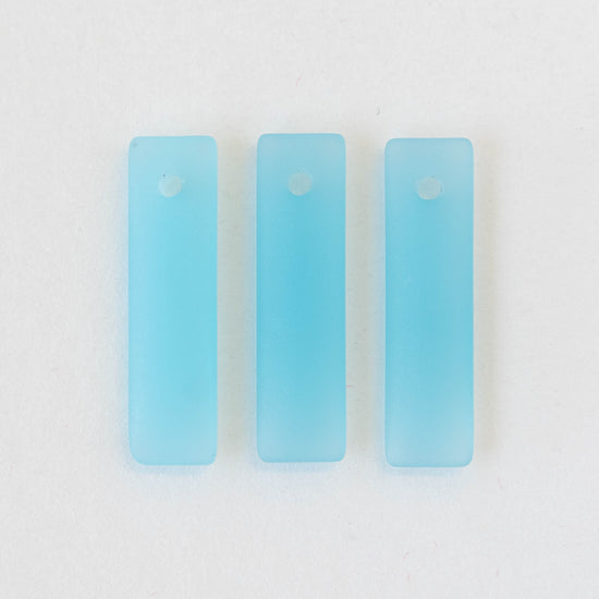 22mm Frosted Glass Rectangle Pendants - Opaque Light Aqua - 6 beads
