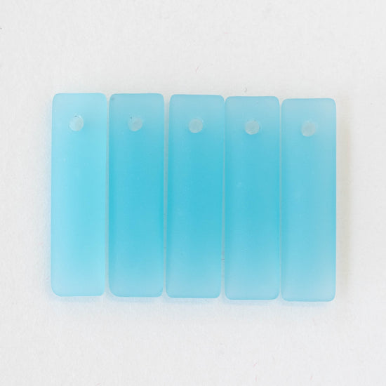 22mm Frosted Glass Rectangle Pendants - Opaque Light Aqua - 6 beads