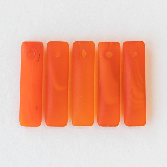 22mm Frosted Glass Rectangle Pendants - Orange - 6 beads