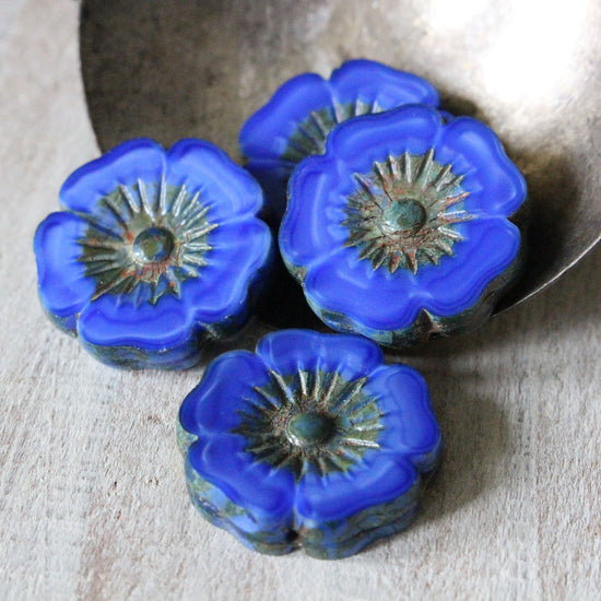 22mm Hibiscus Flower Beads - Royal Blue with Picasso Finish - Choose Amount