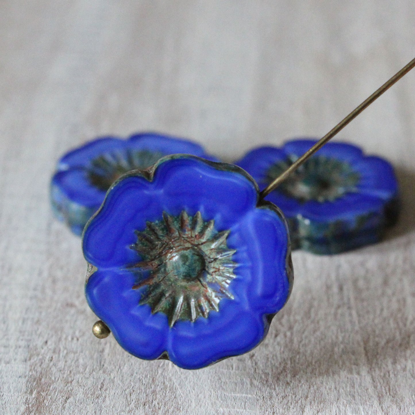 22mm Hibiscus Flower Beads - Royal Blue with Picasso Finish - Choose Amount