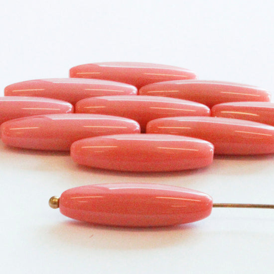 6x22mm Opaque Glass Tubes - Pink Rose - 10 or 30