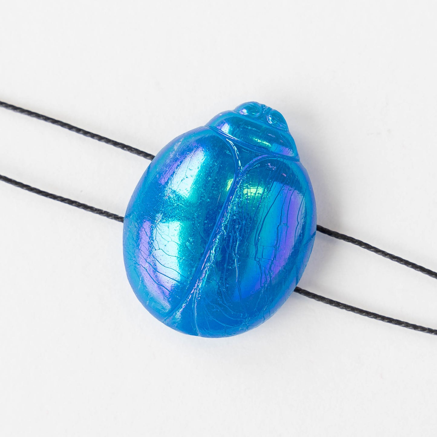 Glass Scarab Beads - Two Hole - Azure Blue AB - 2 beads