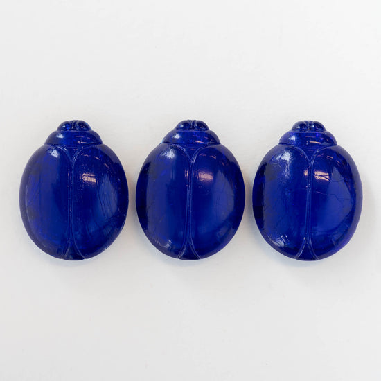 Scarab Beads - Two Hole - Cobalt Blue - 10 beads