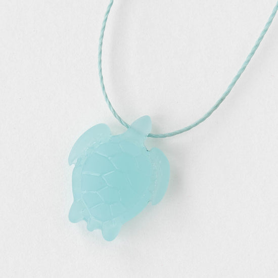 18x23mm Frosted Glass Turtle Pendant - Opaline Light Aqua Matte - 4 Beads