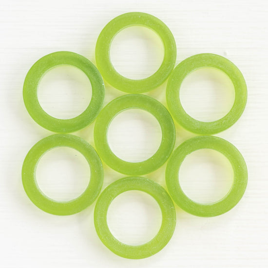 23mm Frosted Glass Rings - Lime Green - Choose Amount