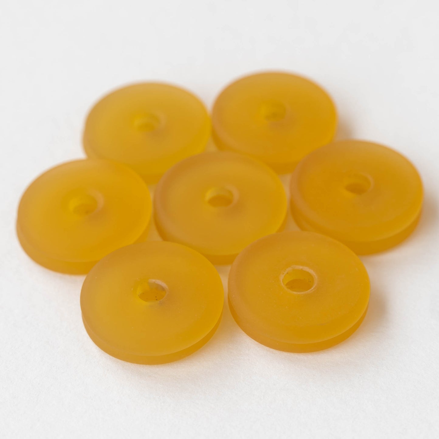 25mm Frosted Glass Donut - Light Amber - 4 Beads