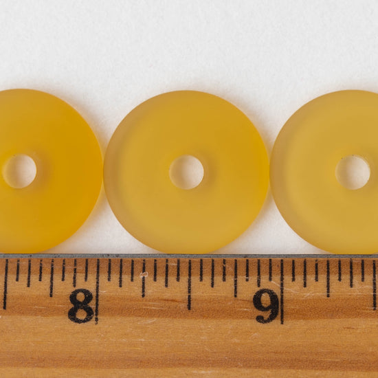 25mm Frosted Glass Donut - Light Amber - 4 Beads