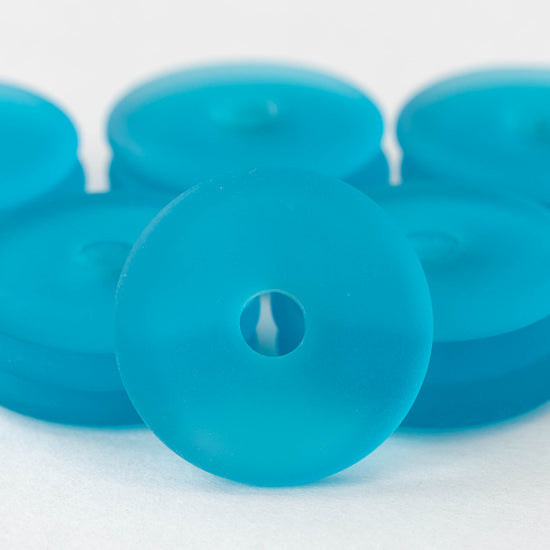 25mm Frosted Glass Donut - Aqua- 4 Beads