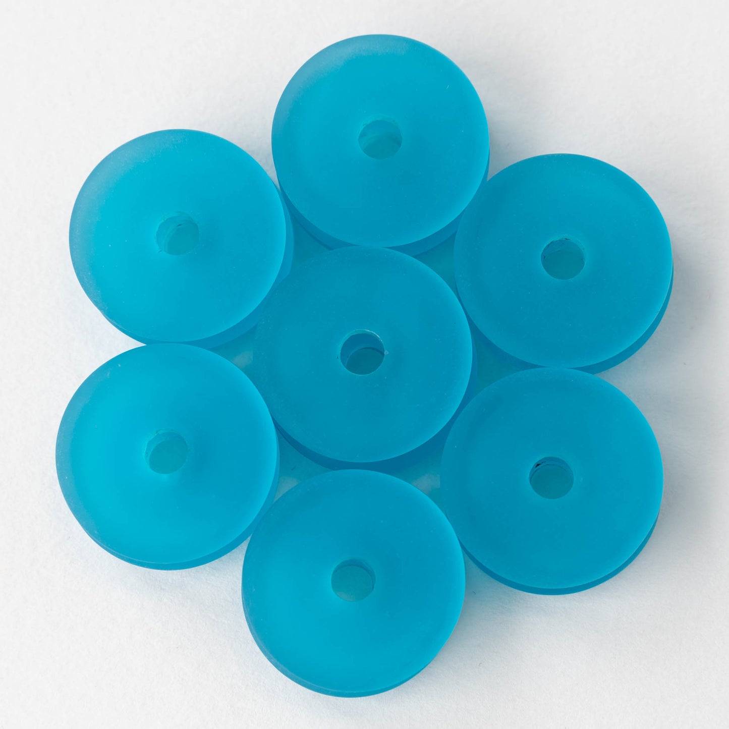 25mm Frosted Glass Donut - Aqua- 4 Beads