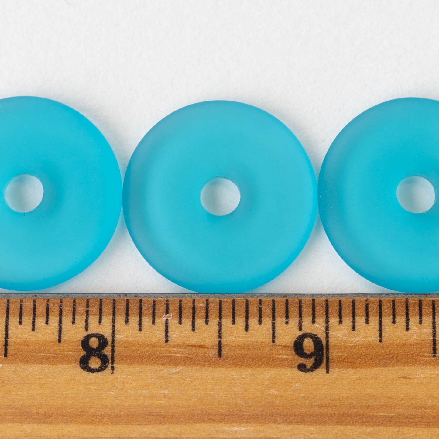 25mm Frosted Glass Donut - Aqua- 4 Beads