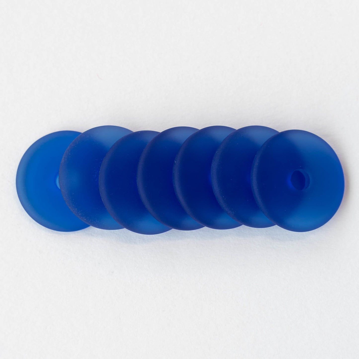25mm Frosted Glass Donut - Sapphire Blue- 4 Beads