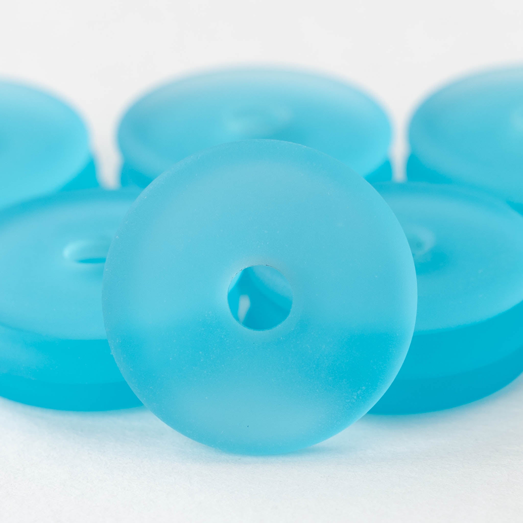 25mm Frosted Glass Donut Light Aqua Blue 4 Beads funkyprettybeads