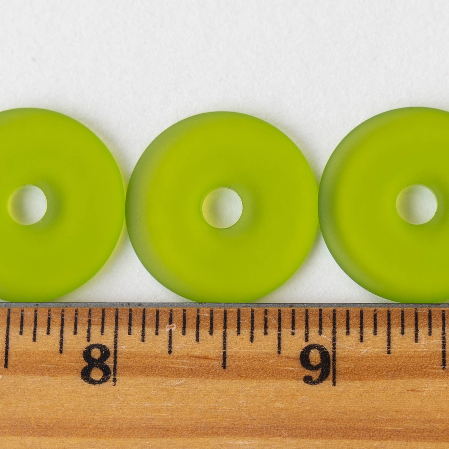 25mm Frosted Glass Donut - Lime Green - 4 Beads