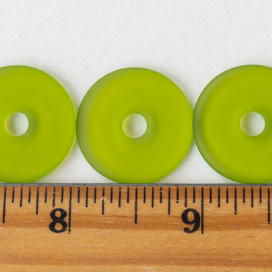 25mm Frosted Glass Donut - Lime Green - 4 Beads