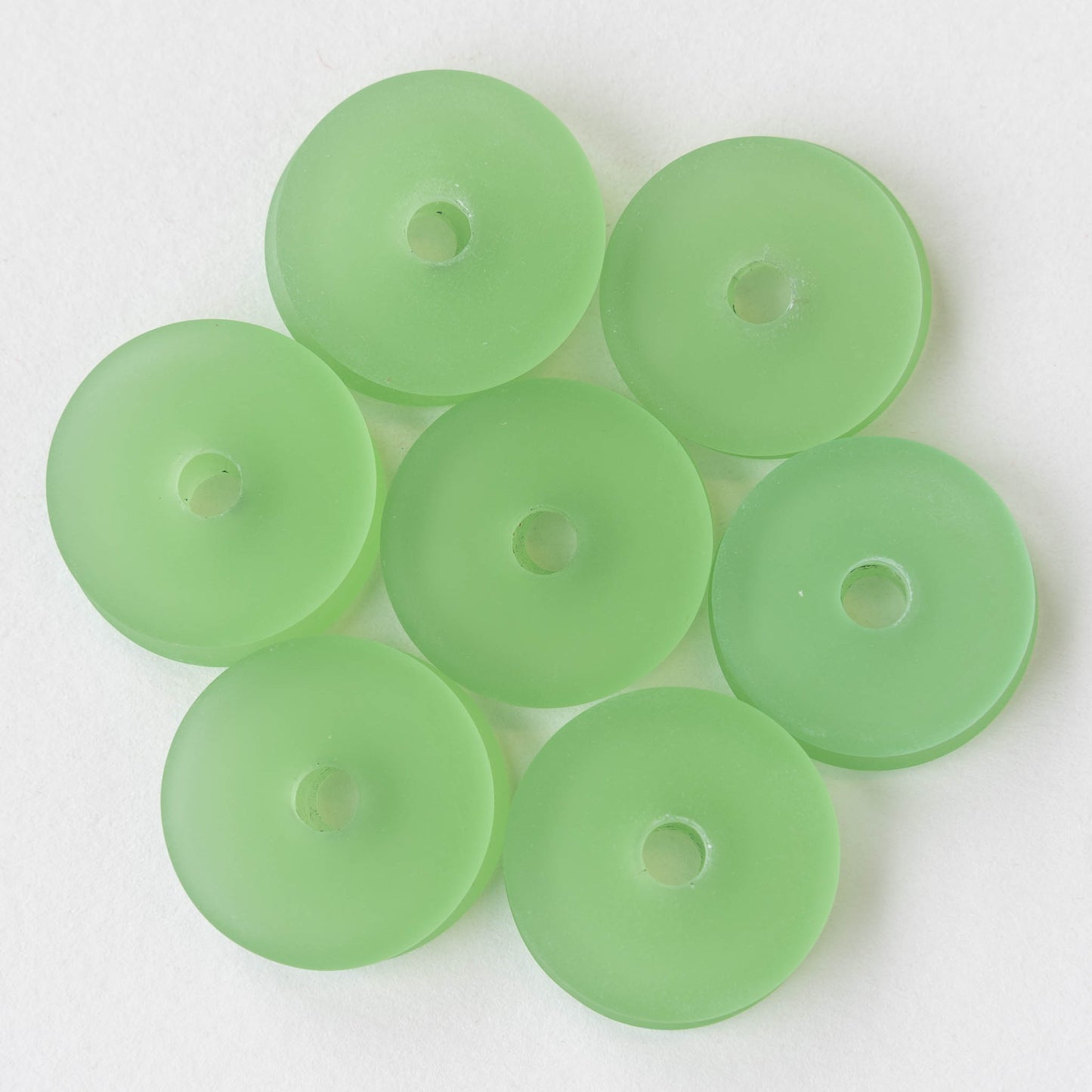 25mm Frosted Glass Donut - Peridot Green - 4 Beads