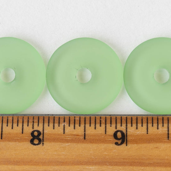 25mm Frosted Glass Donut - Peridot Green - 4 Beads