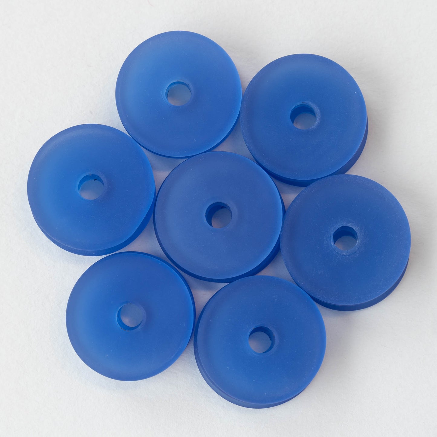 25mm Frosted Glass Donut - Sapphire Blue- 4 Beads