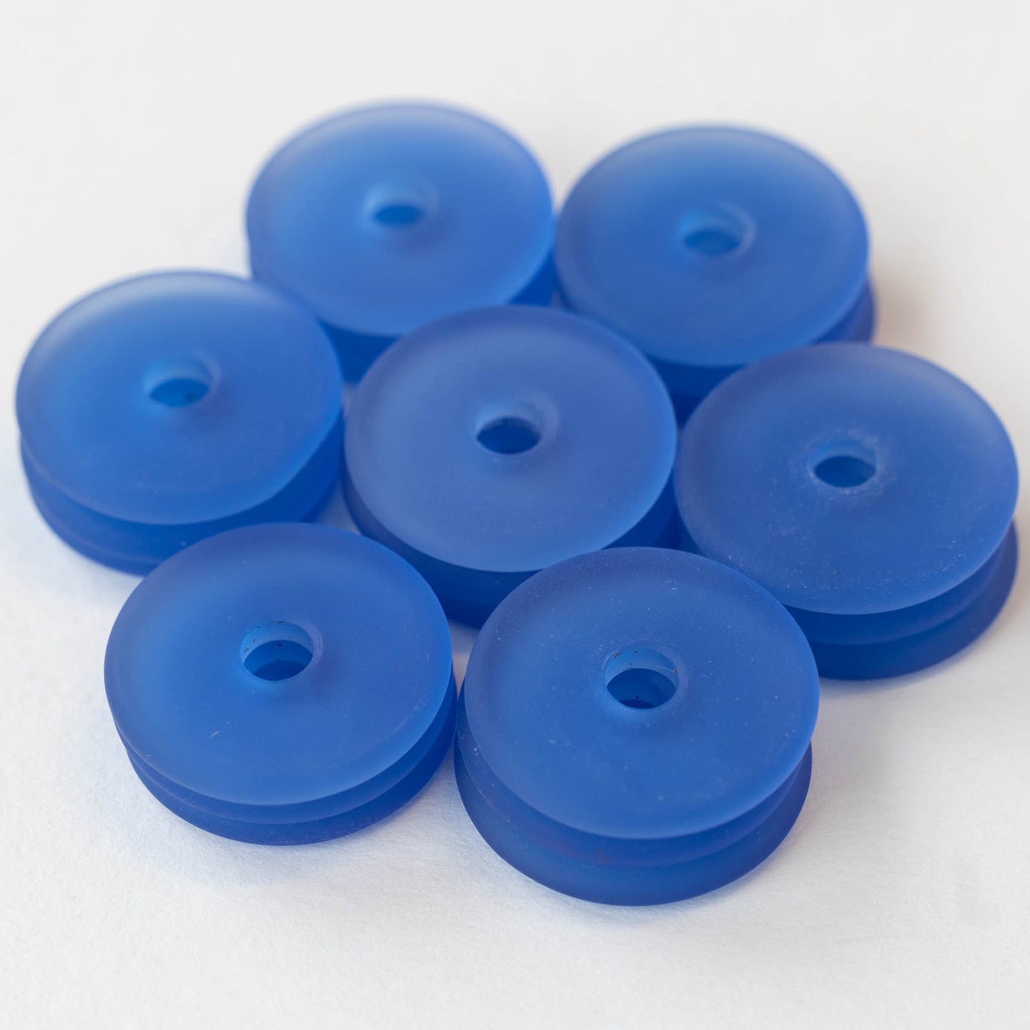 25mm Frosted Glass Donut - Sapphire Blue- 4 Beads