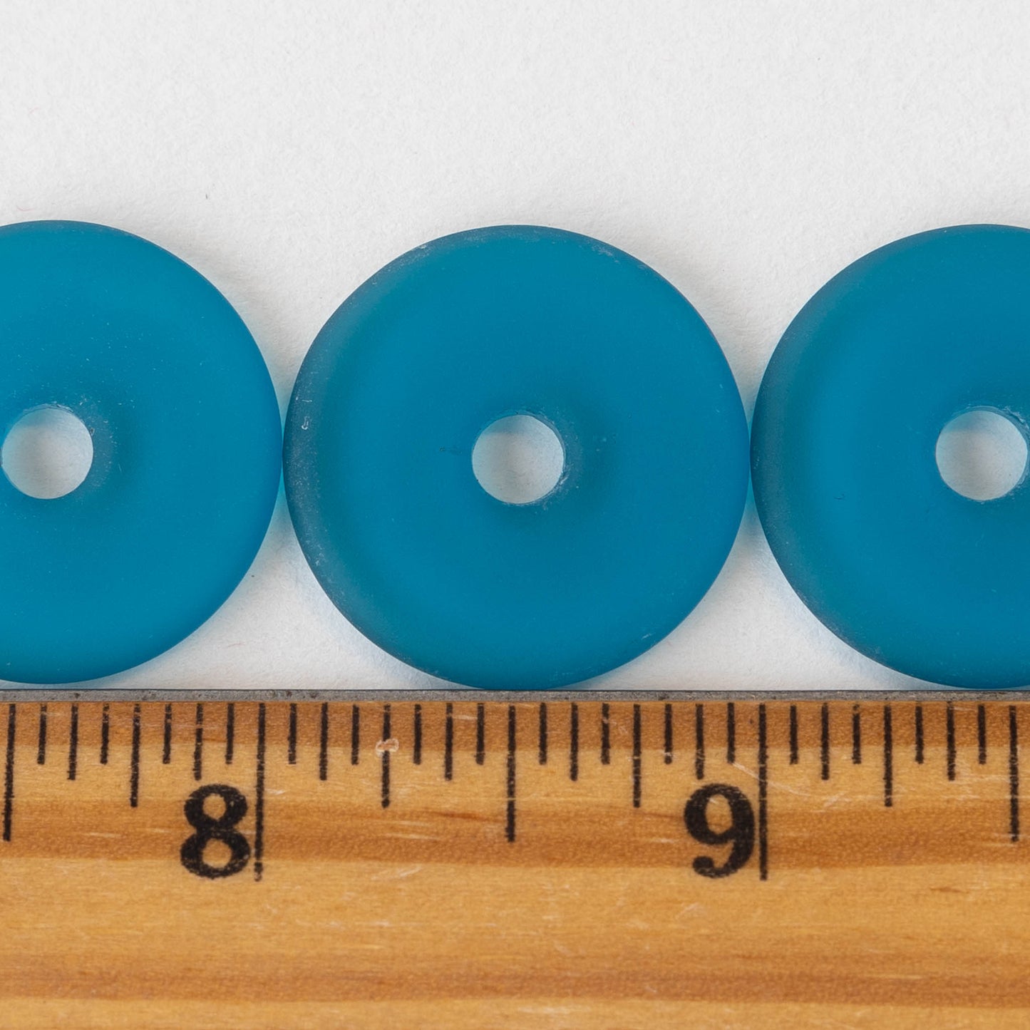 25mm Frosted Glass Donut - Teal - 4 Beads