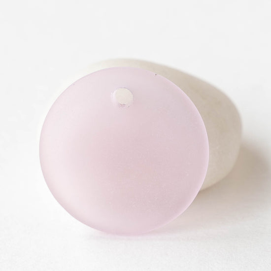 25mm Frosted Glass Coin Pendant - Pink - 2 or 6 Beads