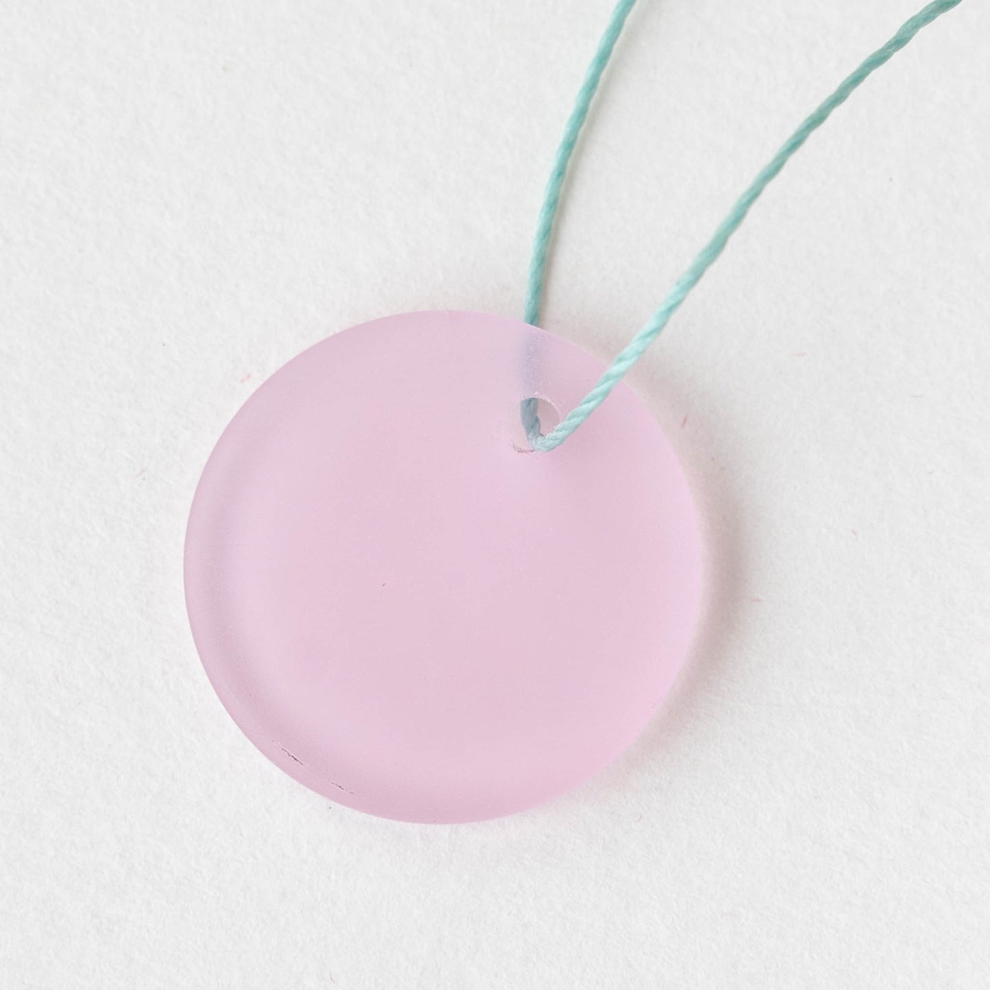 25mm Frosted Glass Coin Pendant - Pink - 2 or 6 Beads