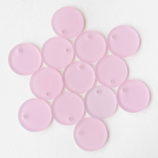 25mm Frosted Glass Coin Pendant - Pink - 2 or 6 Beads