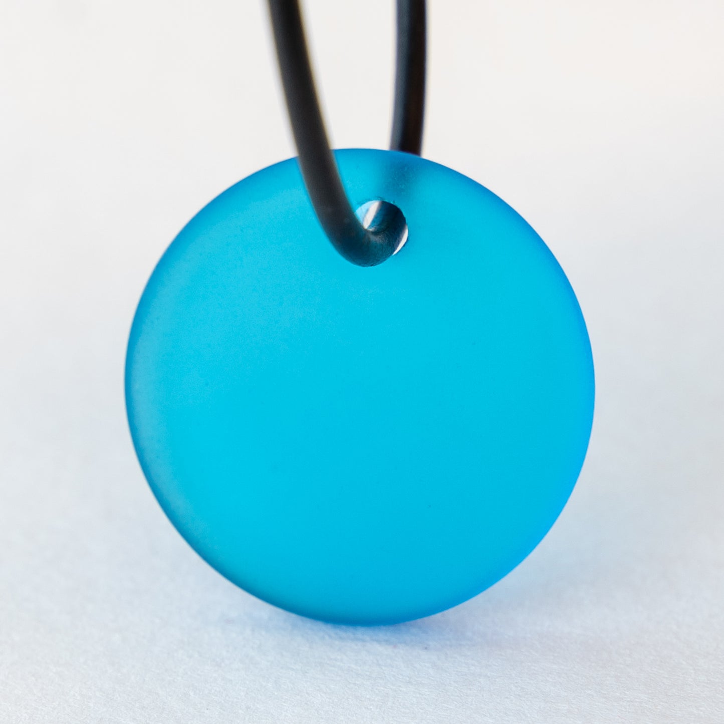 25mm Frosted Glass Coin Pendant - Aqua - 2 or 6 Beads