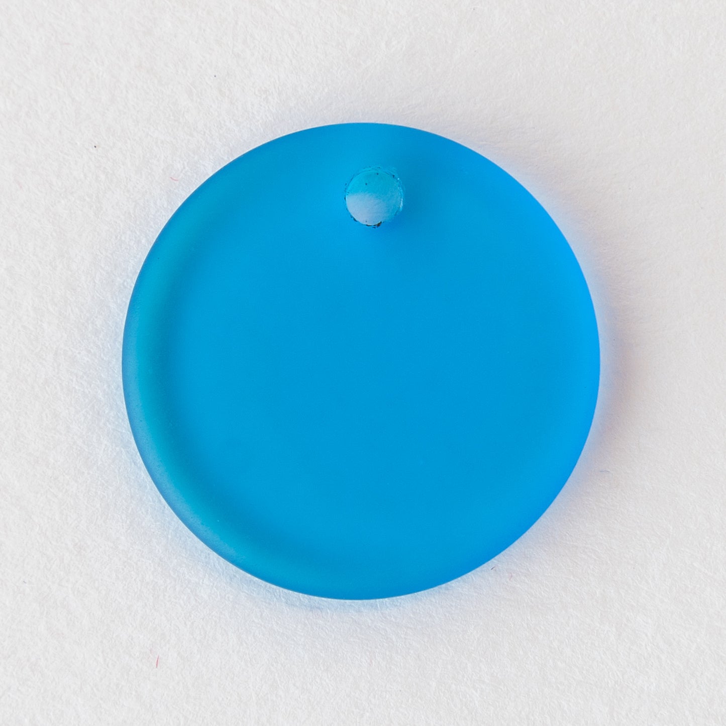 25mm Frosted Glass Coin Pendant - Aqua - 2 or 6 Beads