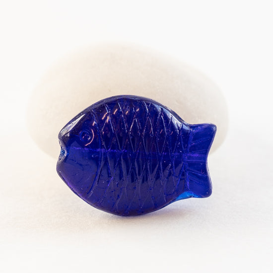 Load image into Gallery viewer, Large Glass Fish Beads - Cobalt Blue - 4 beads
