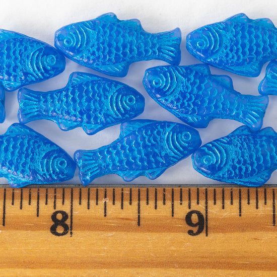 Load image into Gallery viewer, Glass Fish Beads - Blue with Aqua Wash - 6 or 12
