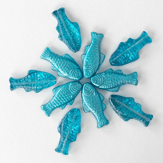 Glass Fish Beads - Metallic Blue - 6 or 12