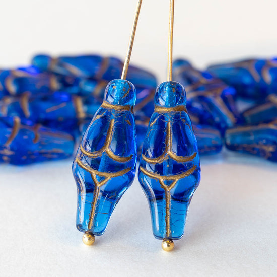 Glass Goddess Beads - Capri Blue with Gold Wash - 6