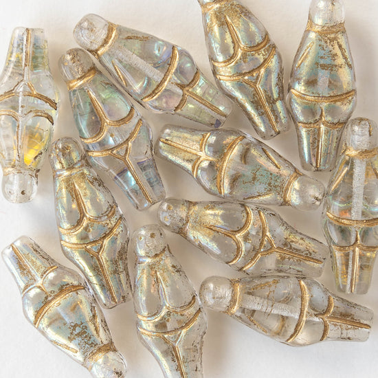 Glass Goddess Beads - Crystal AB with Gold Wash - 12