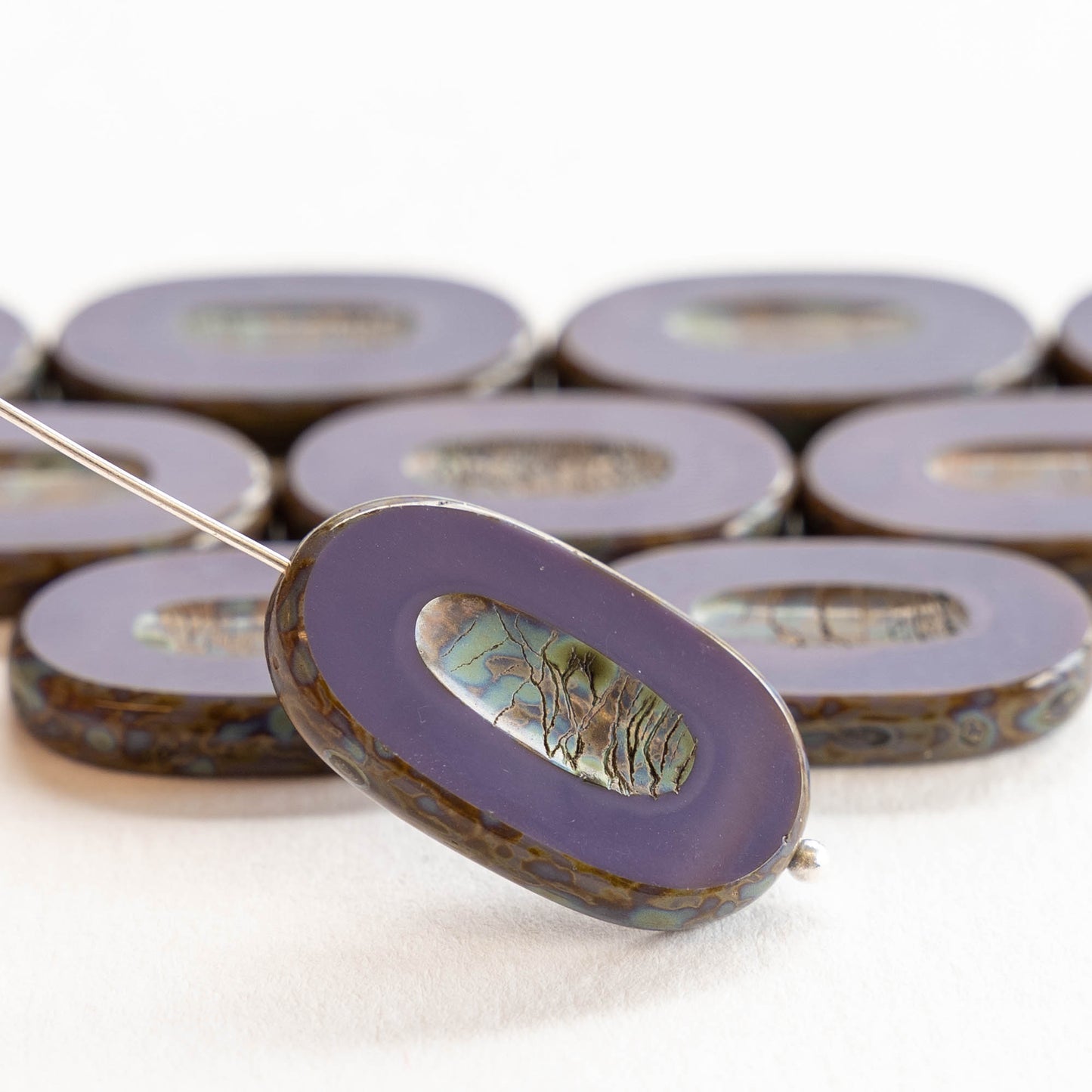 15x26mm Glass Oval Beads - Purple - 4 or 12