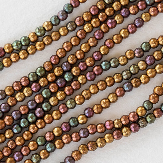 2mm Round Glass Beads - Metallic Bronze Iris - 100 Beads