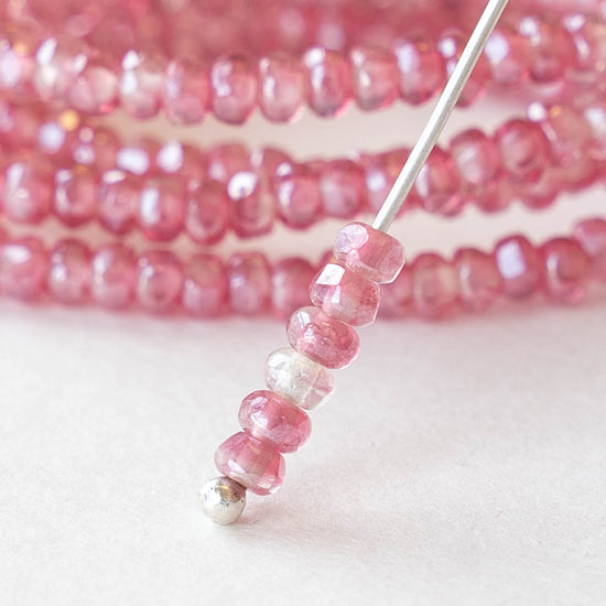 2x3mm Rondelle Beads - Fuchsia and Crystal Luster- 50 Beads