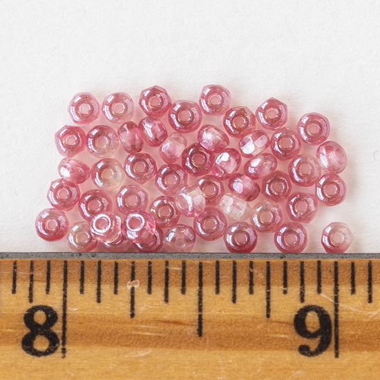 2x3mm Rondelle Beads - Fuchsia and Crystal Luster- 50 Beads
