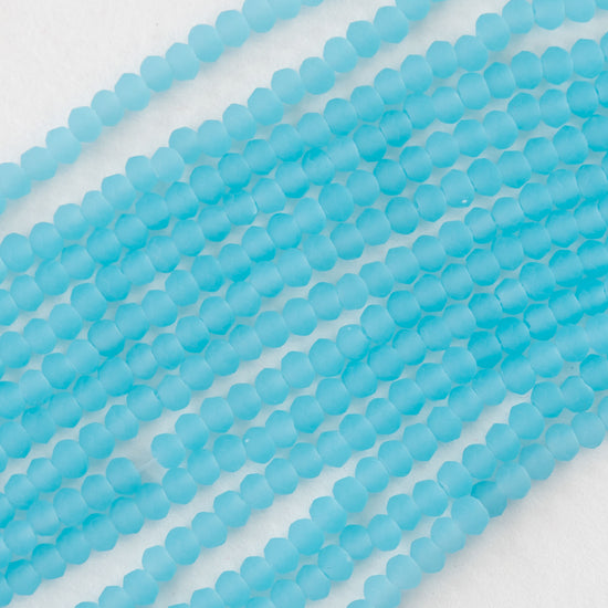 3x2mm Faceted Glass Rondelle Beads - Light Aqua Matte - 16 Inches