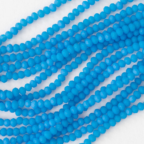 3x2mm Faceted Glass Rondelle Beads - Blue Matte - 16 Inches