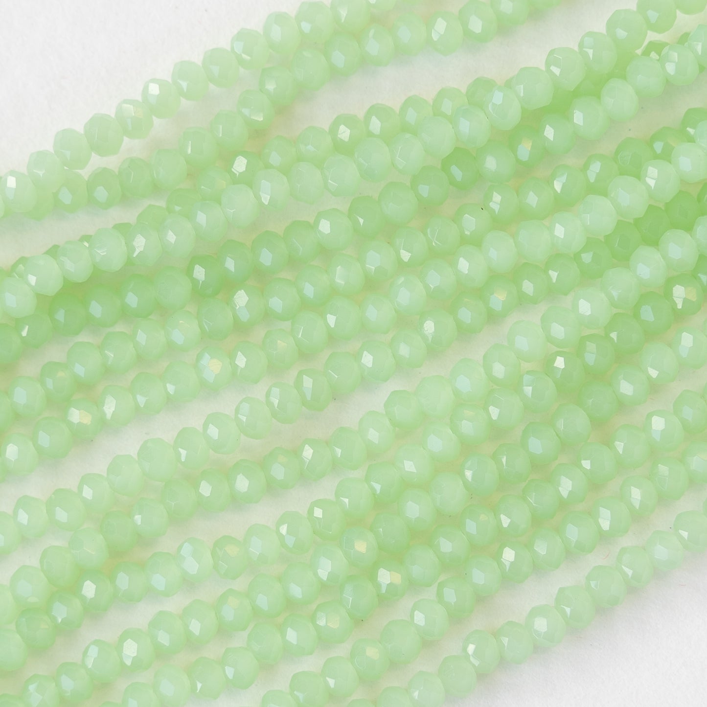 3x2mm Faceted Glass Rondelle Beads - Light Green - 16 Inches